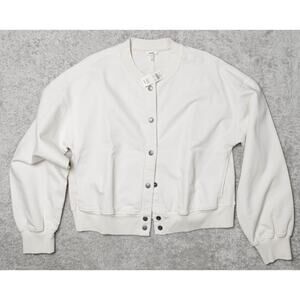 Aerie Soft Landing Cream Denim Bomber Jacket Womens Size M NWT
